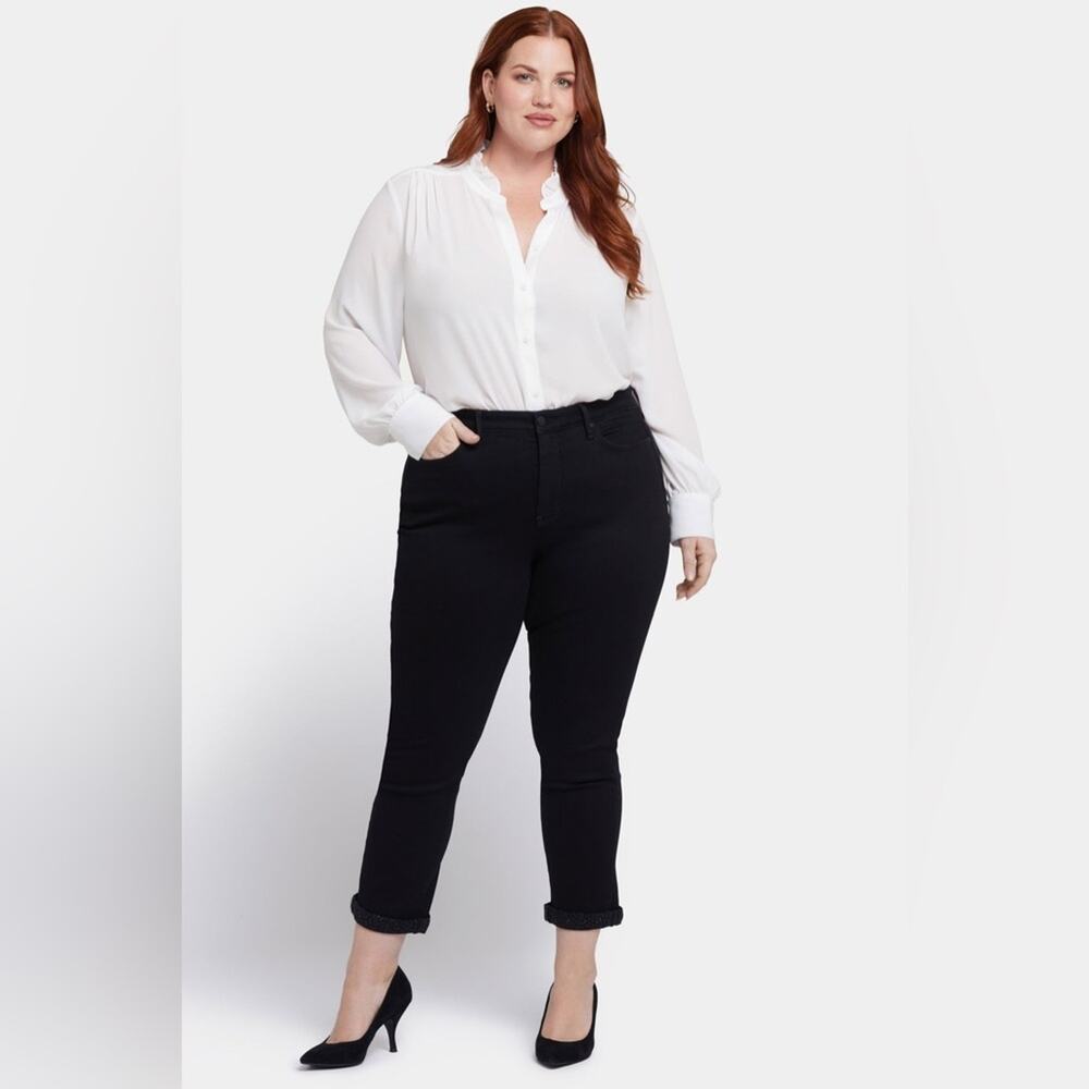 NYDJ Sheri Slim Ankle Jeans with Roll Cuff in Black Lift Tuck‎ NWT Plus Size 26